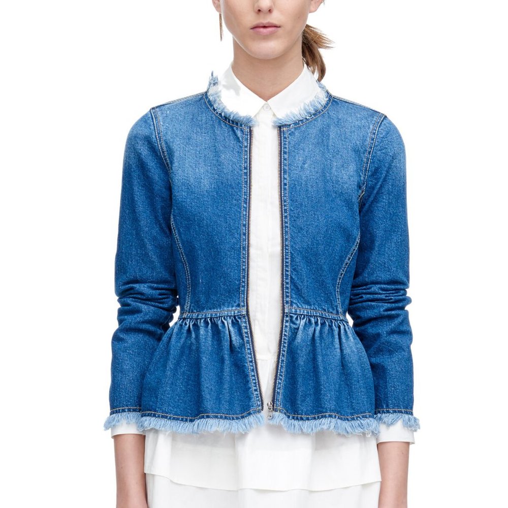 Rebecca Taylor Denim Peplum Full Zip Jacket